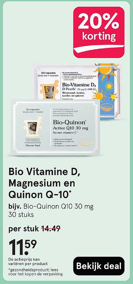 Bio Vitamine D, Magnesium en Quinon Q-10* bijv. Bio-Quinon Q10 30 mg 30 stuks
