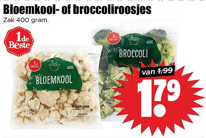 Bloemkool- of broccoliroosjes 400 gram.