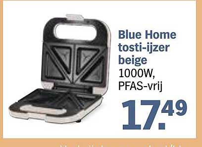 Blue Home tosti-ijzer beige 1000W, PFAS-vrij