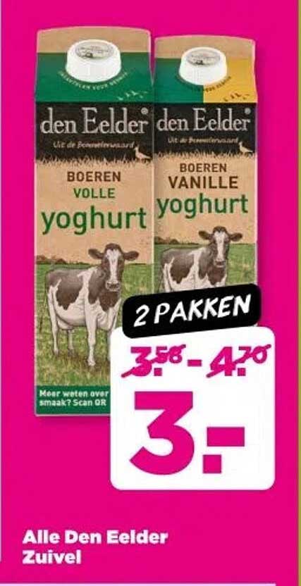 Boeren Volle en Vanille Yoghurt 2 Pakken voor €3,-