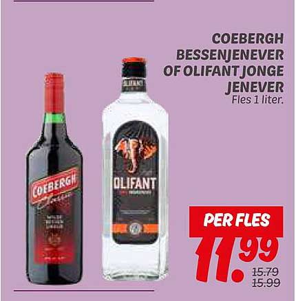 COEBERGH BESSENJENEVER OF OLIFANT JONGE JENEVER Fles 1 liter