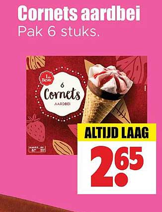 Cornets aardbei Pak 6 stuks.
