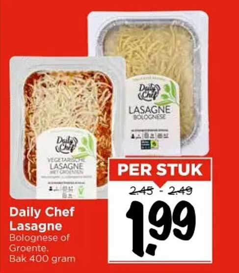 Daily Chef Lasagne Bolognese of Groente. Bak 400 gram