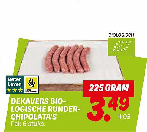 DEKAVERS BIOLOGISCHE RUNDER-CHIPOLATA'S