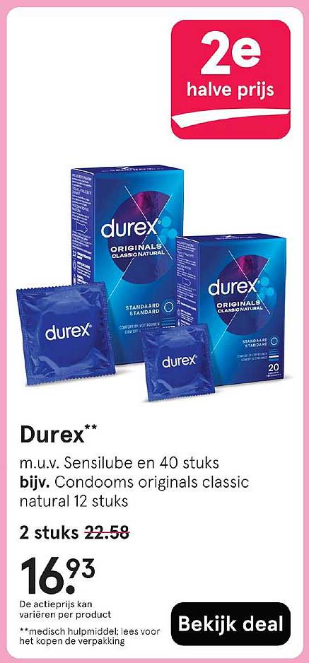 Durex** m.u.v. Sensilube en 40 stuks bijv. Condooms originals classic natural 12 stuks
