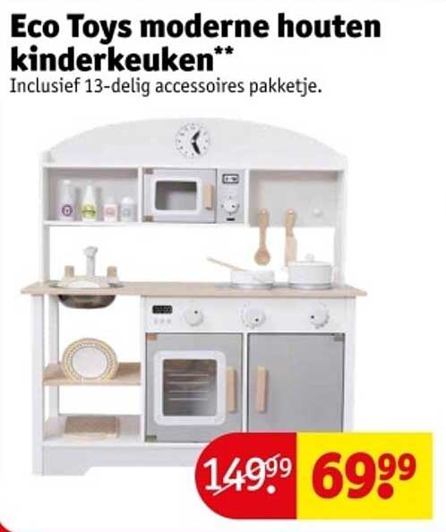 Eco Toys moderne houten kinderkeuken** Inclusief 13-delig accessoires pakketje.