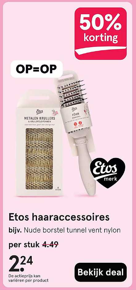Etos haaraccessoires bijv. Nude borstel tunnel vent nylon