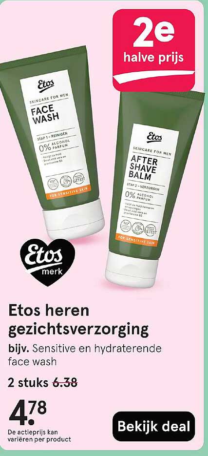 Etos heren gezichtsverzorging bijv. Sensitive en hydraterende face wash
