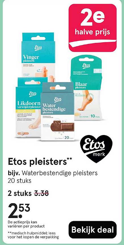 Etos pleisters** bijv. Waterbestendige pleisters 20 stuks