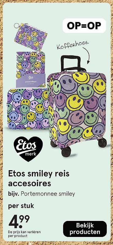 Etos smiley reis accessoires bijv. Portemonnee smiley