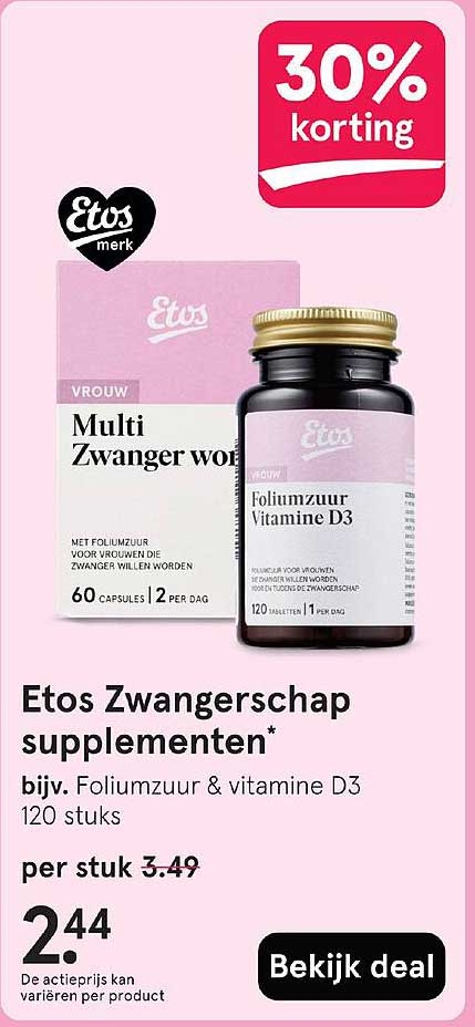 Etos Zwangerschap supplementen bijv. Foliumzuur & vitamine D3 120 stuks