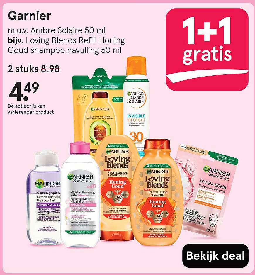 Garnier 1+1 gratis actie