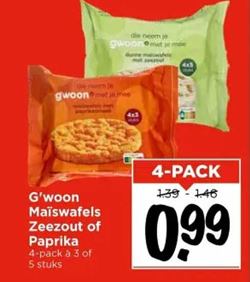 G'woon Maïswaffels Zeezout of Paprika 4-pack