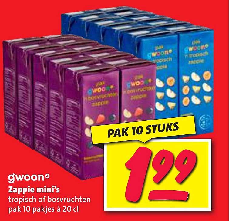 gwoon® Zappie mini’s tropisch of bosvruchten pak 10 pakjes à 20 cl