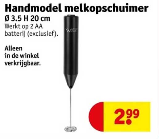 Handmodel melkopschuimer Ø 3.5 H 20 cm