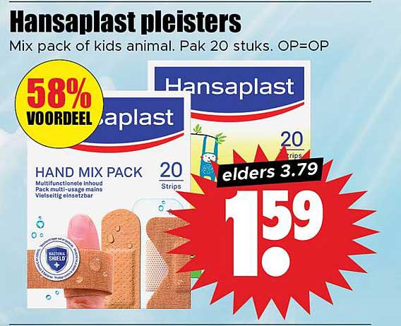 Hansaplast pleisters Mix pack of kids animal. Pak 20 stuks. OP=OP
