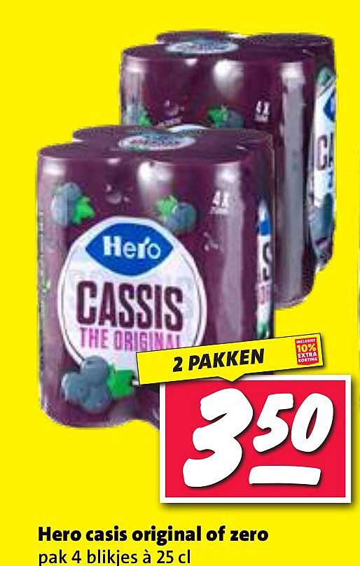 Hero casis original of zero pak 4 blikjes à 25 cl