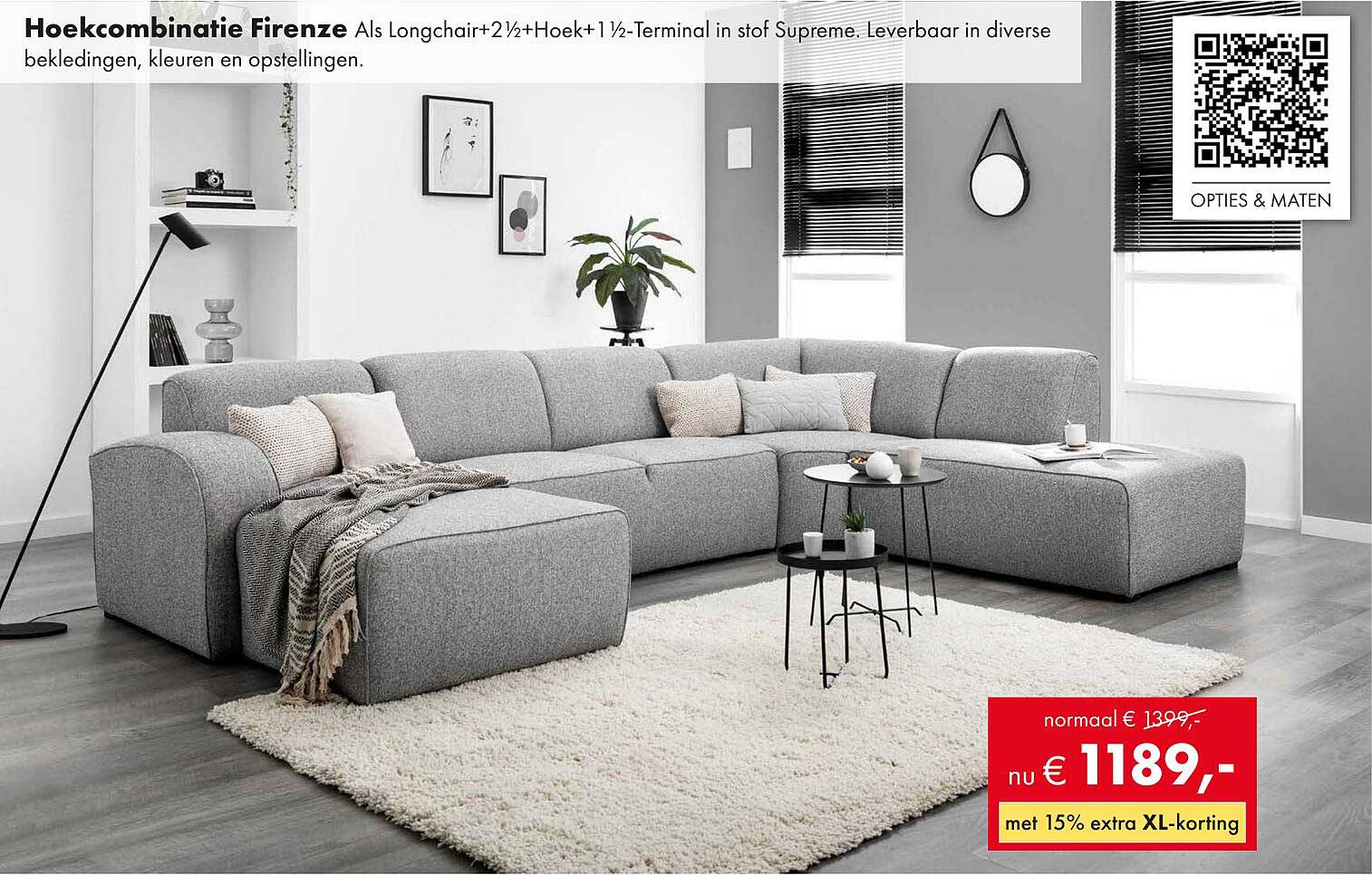 Hoekcombinatie Firenze Als Longchair+2½+Hoek+1½-Terminal in stof Supreme