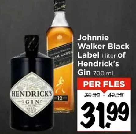 Johnnie Walker Black Label 1 liter of Hendrick's Gin 700 ml