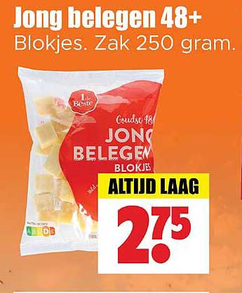Jong belegen 48+ Blokjes. Zak 250 gram.