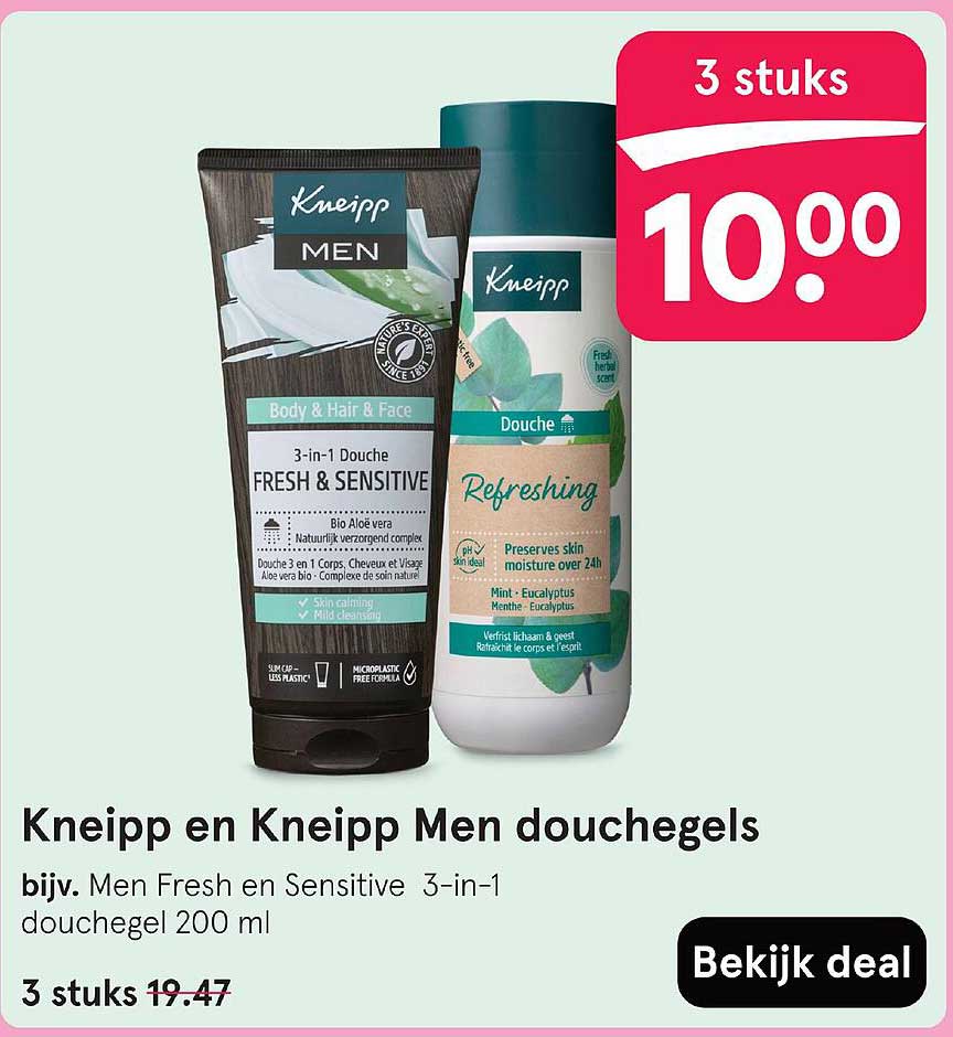 Kneipp en Kneipp Men douchegels bijv. Men Fresh en Sensitive 3-in-1 douchegel 200 ml