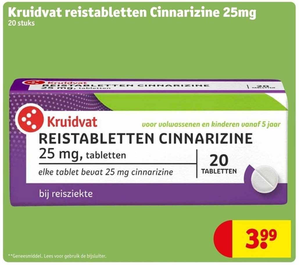 Kruidvat reismedicijnen Cinnarizine 25 mg, tabletten