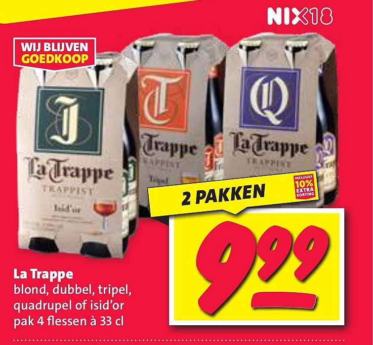 La Trappe blond, dubbel, tripel, quadrupel of isid’or pak 4 flessen à 33 cl