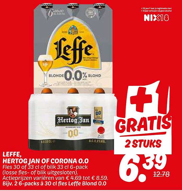 LEFFE, HERTOG JAN OF CORONA 0.0