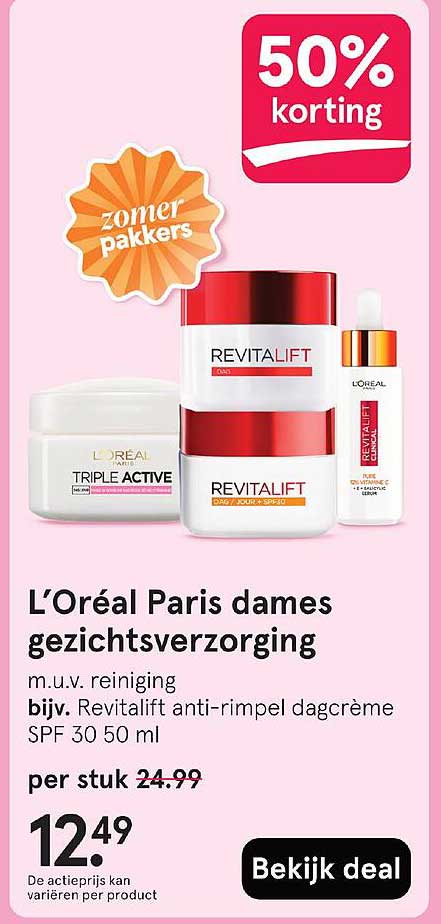 L’Oréal Paris dames gezichtsverzorging m.u.v. reiniging bijv. Revitalift anti-rimpel dagcrème SPF 30 50 ml