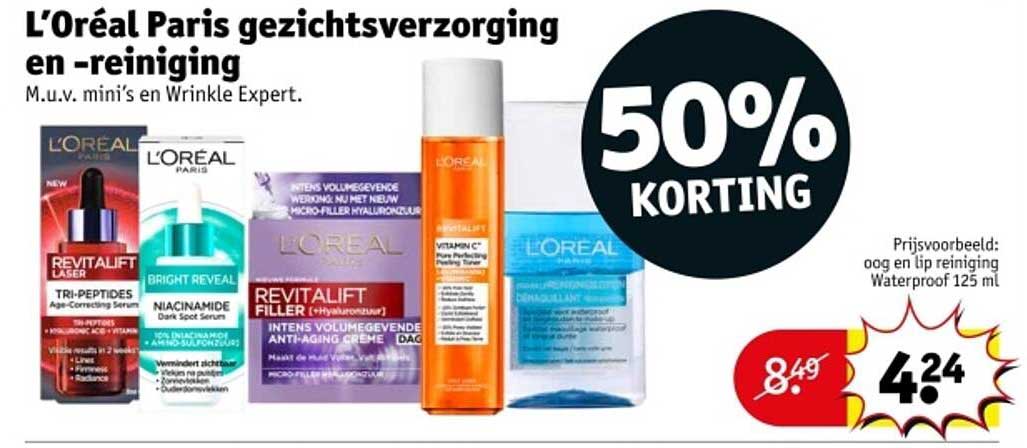 L'Oréal Paris gezichtsverzorging en -reiniging M.u.v. mini's en Wrinkle Expert.