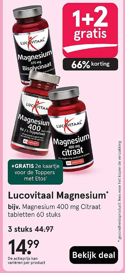 Lucovitaal Magnesium* bijv. Magnesium 400 mg Citrraat tabletten 60 stuks