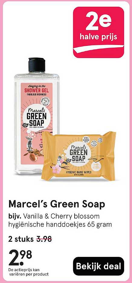 Marcel’s Green Soap bijv. Vanilla & Cherry blossom hygiënische handdoekjes 65 gram