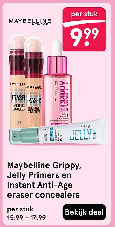 Maybelline Grippy, Jelly Primers en Instant Anti-Age eraser concealers