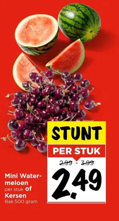 Mini Watermeloen per stuk of Kersen Bak 500 gram
