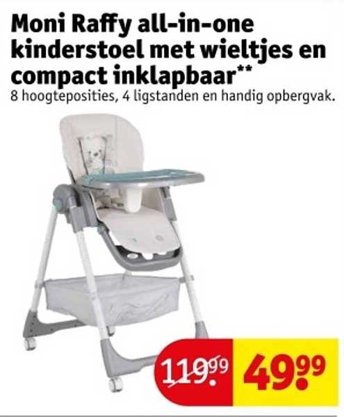 Moni Raffy all-in-one kinderstoel met wieltjes en compact inklapbaar