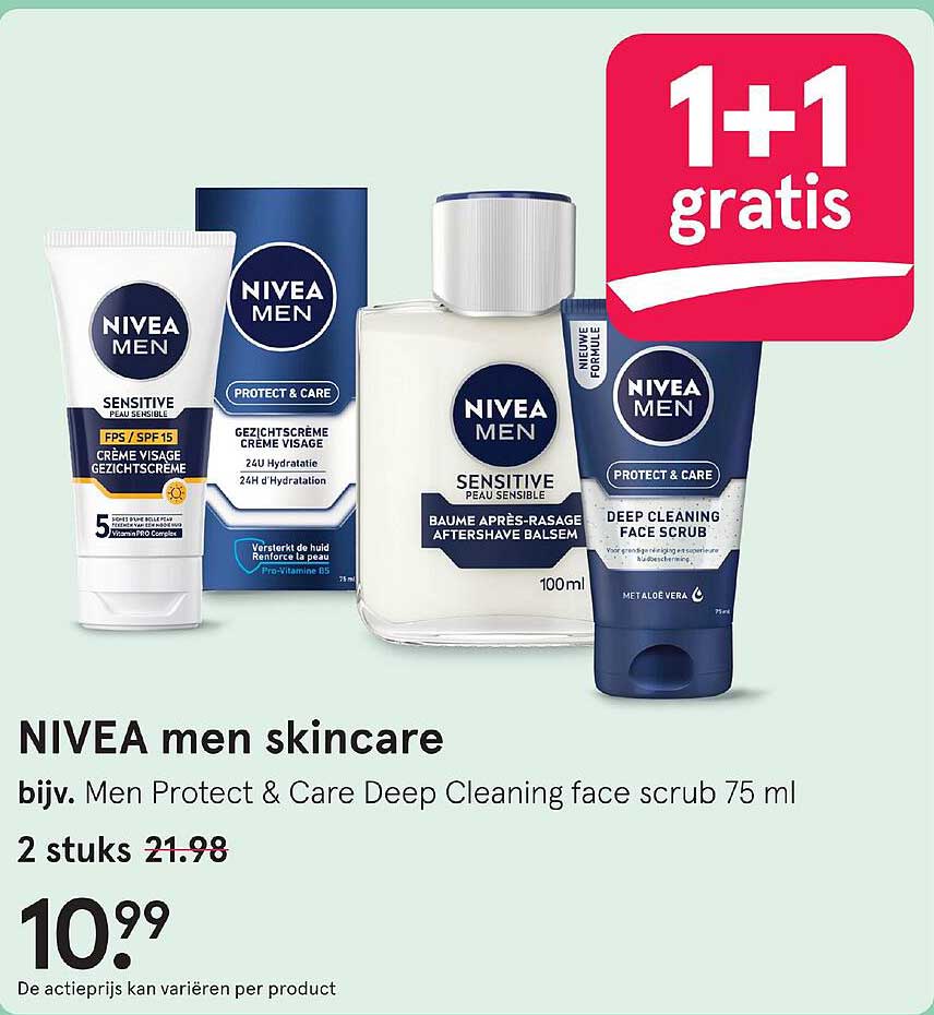 NIVEA men skincare bijv. Men Protect & Care Deep Cleaning face scrub 75 ml