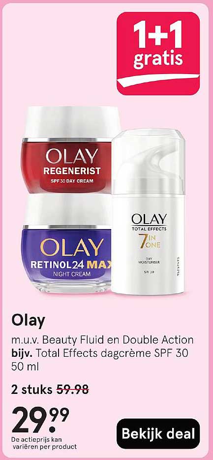 Olay m.u.v. Beauty Fluid en Double Action bijv. Total Effects dagcrème SPF 30 50 ml