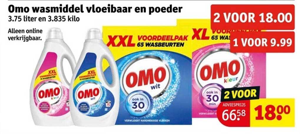 Omo wasmiddel vloeibaar en poeder 3.75 liter en 3.835 kilo