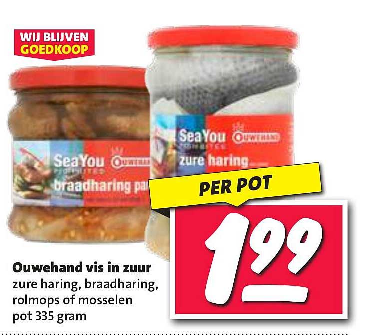 Ouwehand vis in zuur zure haring, braadharing, rolmops van mosselen pot 335 gram