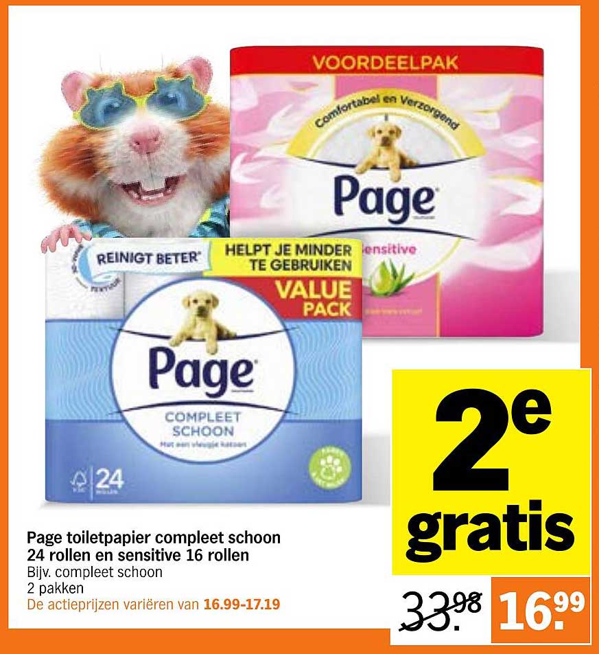 Page toiletpapier compleet schoon 24 rollen en sensitive 16 rollen