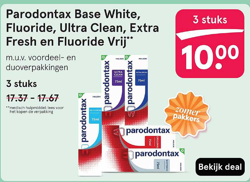Parodontax Base White, Fluoride, Ultra Clean, Extra Fresh en Fluoride Vrij**