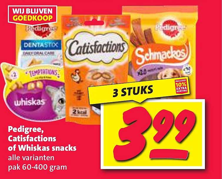 Pedigree, Catisfactions of Whiskas snacks alle varianten pak 60-400 gram