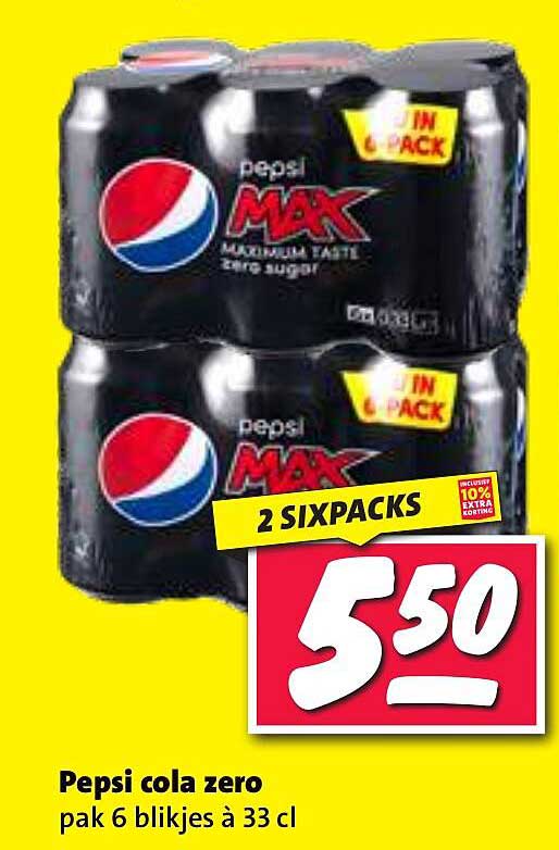 Pepsi cola zero pak 6 blikjes à 33 cl