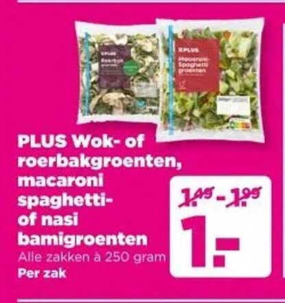 PLUS Wok- of roerbakgroenten, macaroni spaghetti- of nasi bamigroenten