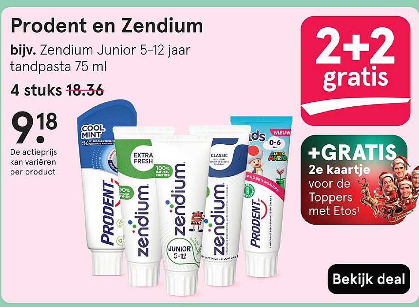 Prodent en Zendium bijv. Zendium Junior 5-12 jaar tandpasta 75 ml 4 stuks 18.36