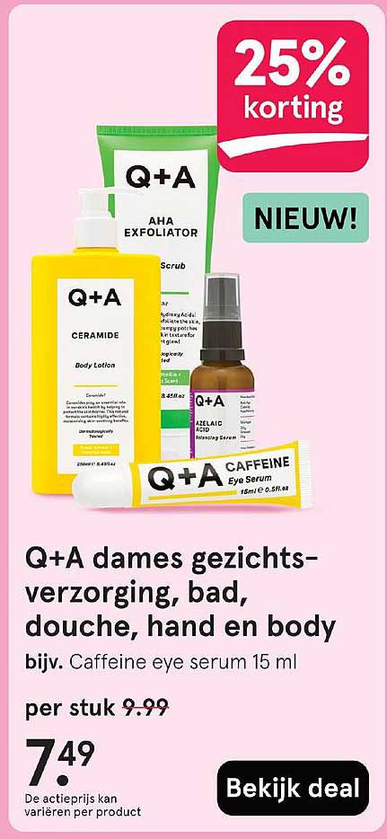 Q+A dames gezichtsverzorging, bad, douche, hand en body bijv. Caffeine eye serum 15 ml
