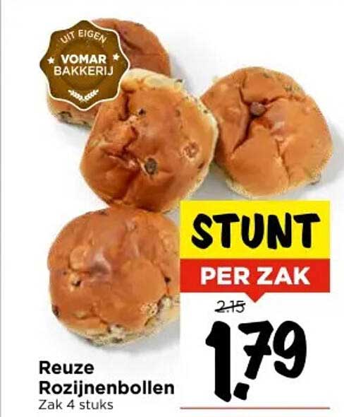 Reuze Rozijnenbollen Zak 4 stuks