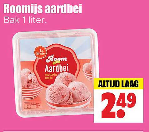 Roomijs aardbei Bak 1 liter.