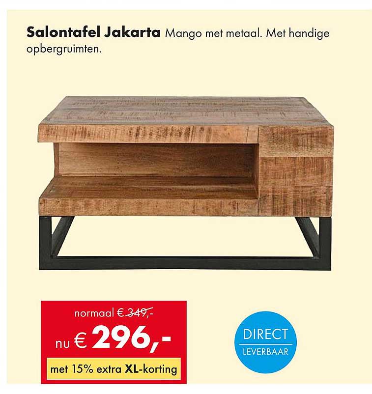 Salontafel Jakarta Mango met metaal. Met handige opbergruimten.