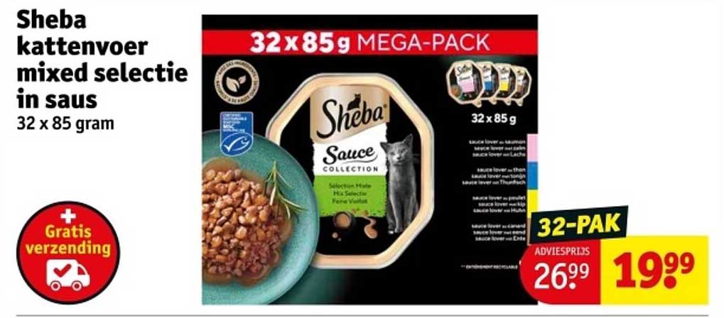 Sheba kattenvoer mixed selectie in saus 32 x 85 gram